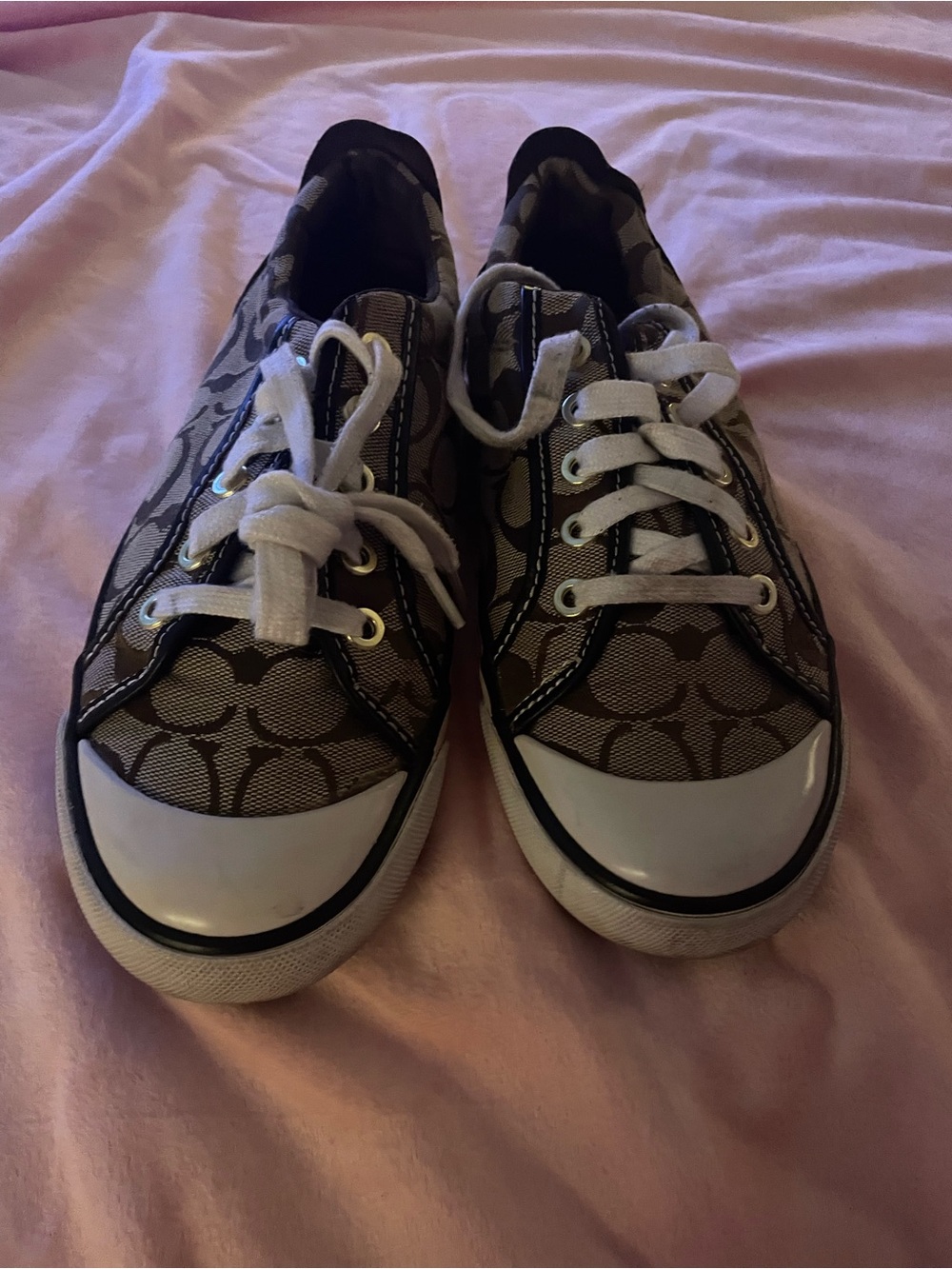Coach Signature Canvas Lace-Up Sneakers in Brown and White